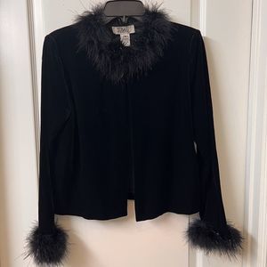 Vintage 90's Black Velvet Fur Trimmed Open Cardigan Patra Size M